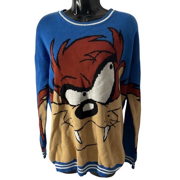 Forever 21 x WB Looney Tunes Blue Taz Pullover Sweater Size Small - Picture 1 of 9